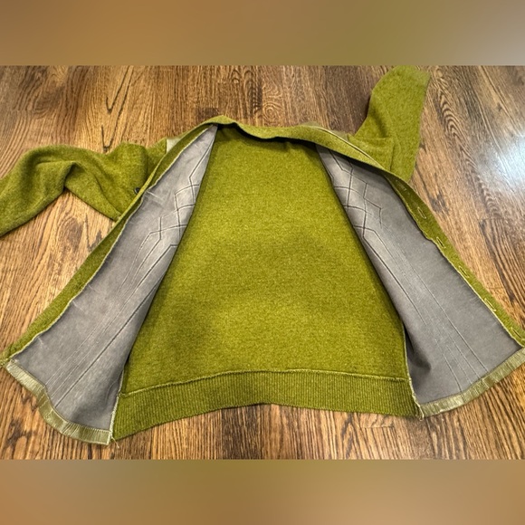 VTG 60’s Green Wool & Leather Cardigan Sweater Medium EUC See Measurements Flaws - Picture 6 of 9